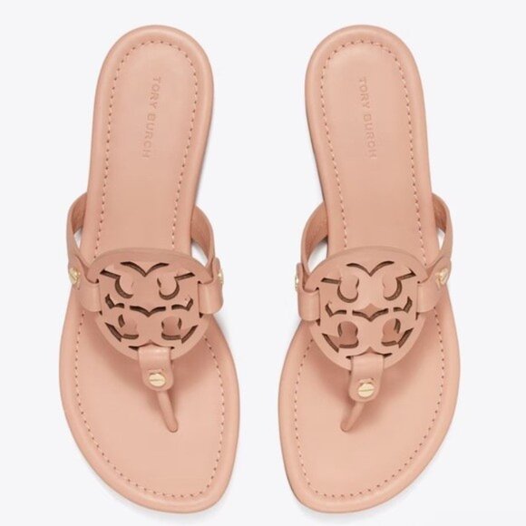 Tory Burch Miller Calf Leather Sandals Women's 5 NWT Light Makeup - Picture 1 of 10